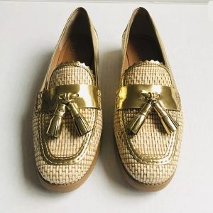 Tory Burch Careen Straw Gold Tassel Loafer
